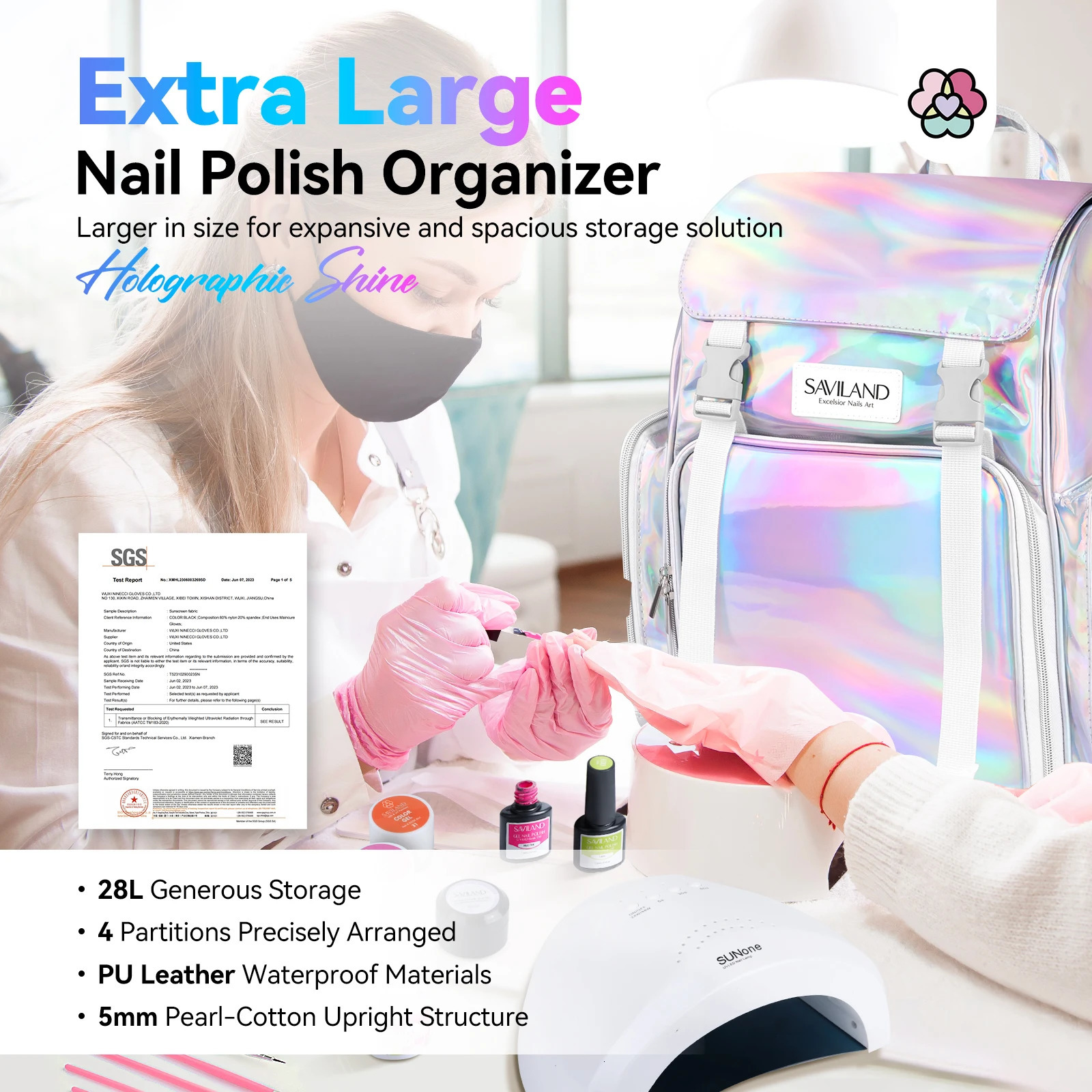 Ship from US Saviland nail polish storage bag 70 bottles of large capacity organizer box multi spacing bottle clipper tool 250227FBB