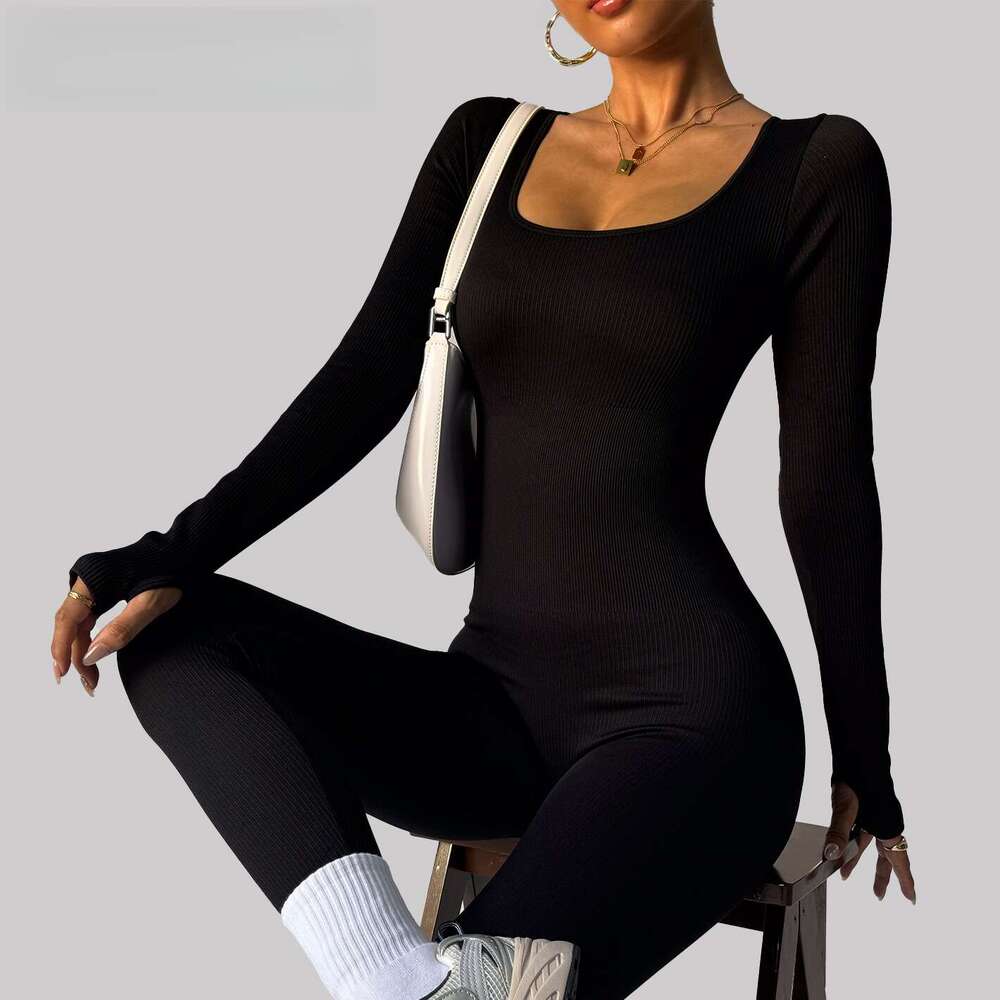 Hot selg sports yoga long sleeved quick drying tight fitting fiess jumpsuit 2025 new casual versatile fashion clothing