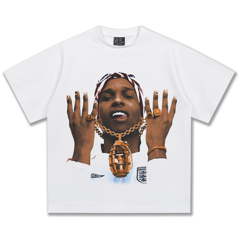 Asaprocky Fashion Brand Pure Cotton T-shirt With American Print, Men's Short Sleeved Designer Trend, Versatile And Free Shipping For Summer 2025