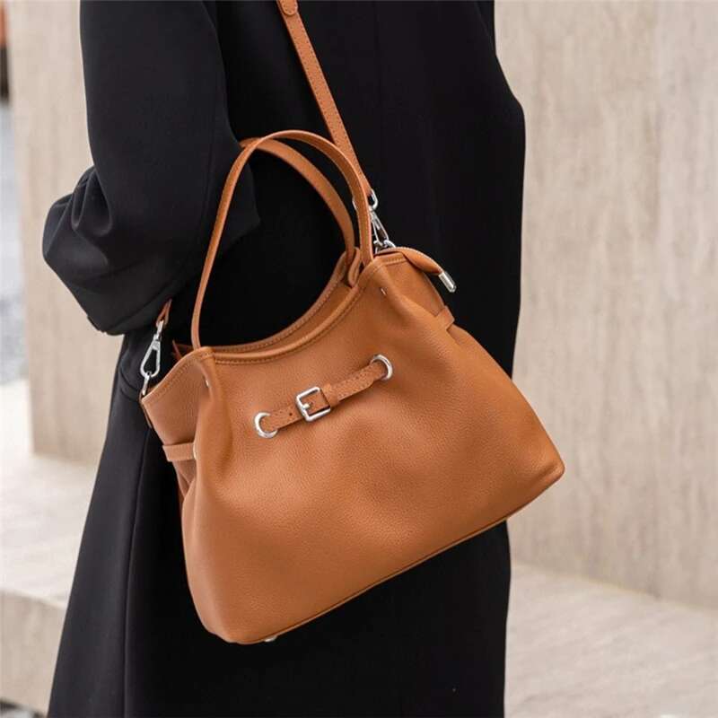Toptrends 100% Genuine Leather Bucket Shoulder Tote Bags For Women 2025 Designer Crossbody Purses Work Ladies Handbags