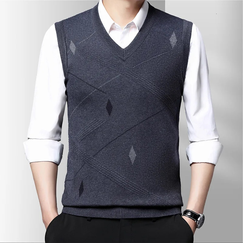 Mens Vest Knitted Vneck Young Business Sleeveless Jacquard Banquet Base Fashion 250225