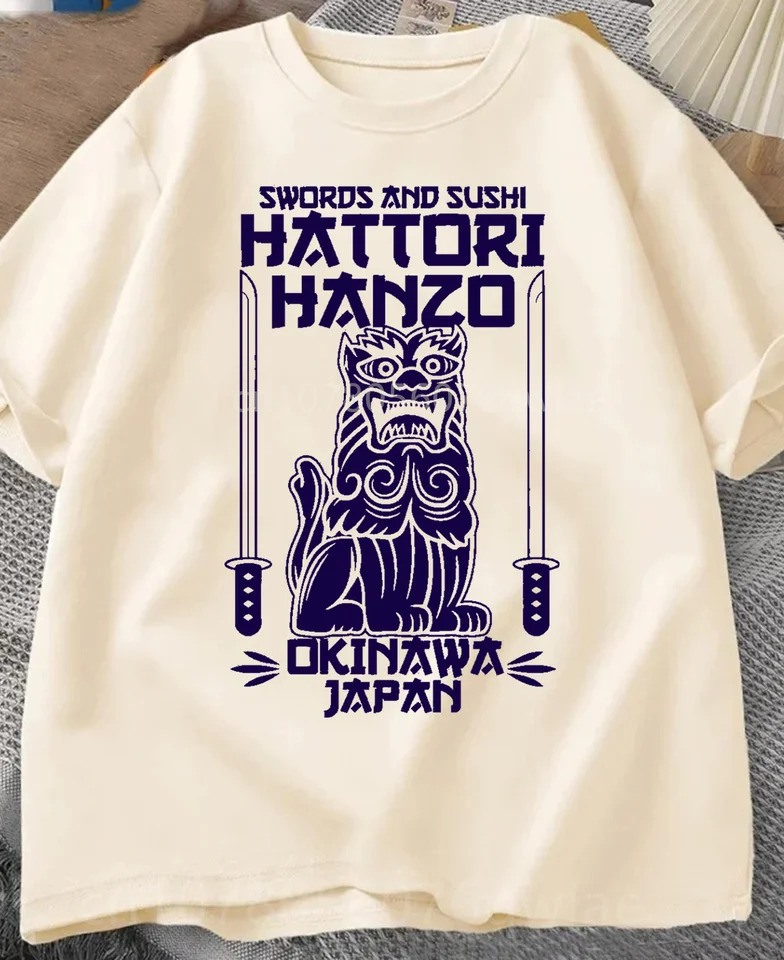 Hattori Hanzo Red Sword and Sushi Kill Bill Okinawa Japan Tarantino Tshirt Crew Collar Short Sleeve Loose Fashion Street Clothing 250226