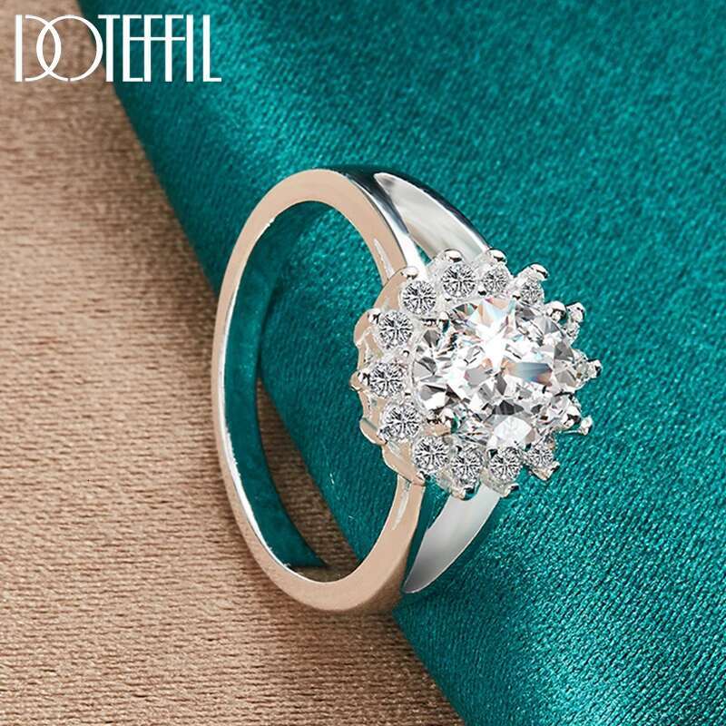 DOTEFFIL Sterg Sier Crystal AAA Zircon Sun Ring For Women Fashion Wedding Engagement Party Gift Charm Jewelry