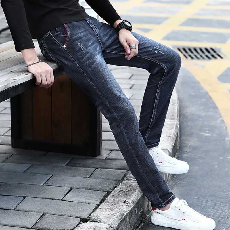 Jeans Mens Denim Stretch Slim Casual Trendy Pants Small Feet Fashion Work Daily Long New Brand Male X250227