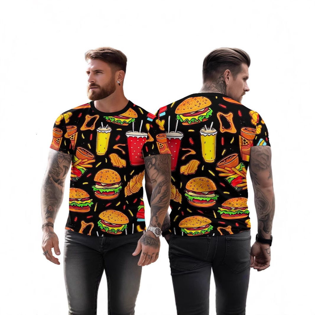 Designer 2025 New T-shirt 3D Printed Rainbow Dazzling Casual Loose Men's Short Sleeved Shirt