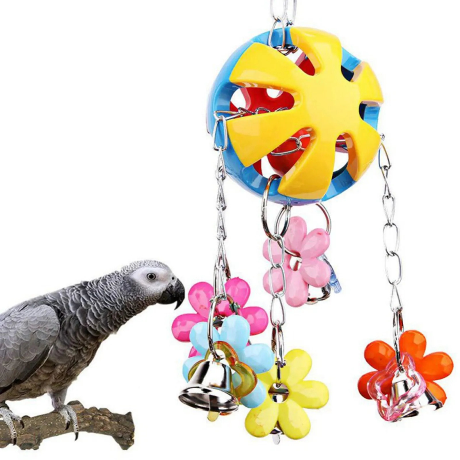 Bird Parrot Toy Colorful Bird Ball with Bell for Cage Bird Chew Toy Playing Training Ball Hanging Toy for Small Parakeets 250226