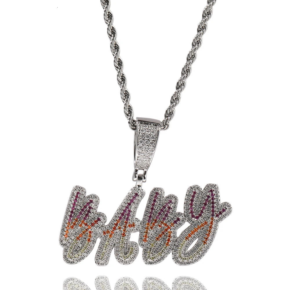 UWIN Custom Cursive Writing Name Pendant Necklace Full Iced Colorful CZ Stones Personalized Fashion Hip Hop Jewelry for Gift 250227