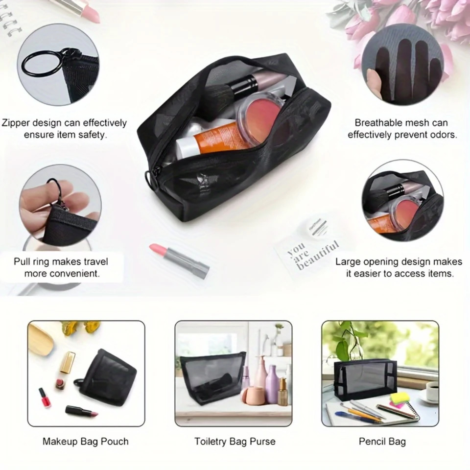 Ship from US 3 pieces highquality nylon mesh makeup bag set Spacious organizer with zipper suitable for both women and mens travel bags 250227FBB
