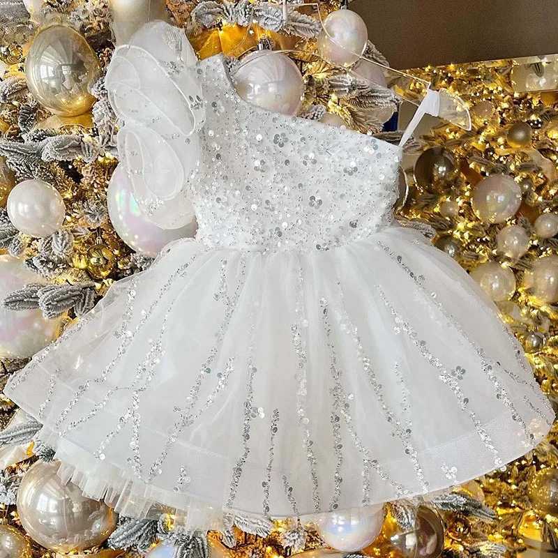 Girl's Dresses 2024 Infant Sleeveless Sequins Tulle Ball Gowns Children Dresses for Wedding Birthday Pageant Baby Girls Formal Party Dress Y25022