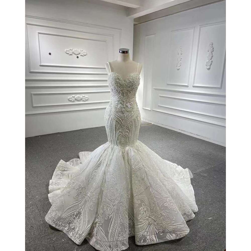 Mermaid Bridal Dress, Spaghetti Lace Bead, Sweetheart Backless, Custom Made, Plus Size