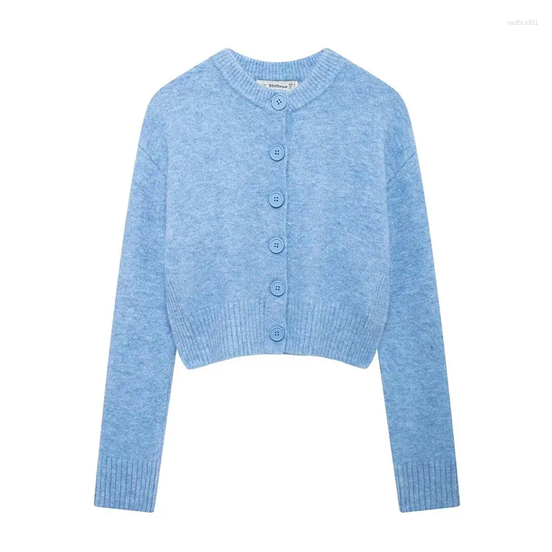 Women's Knits Women Fashion Solid Single Breasted Knitted Sweater Vintage O-Neck Long Sleeves Female Chic Lady Tops Out