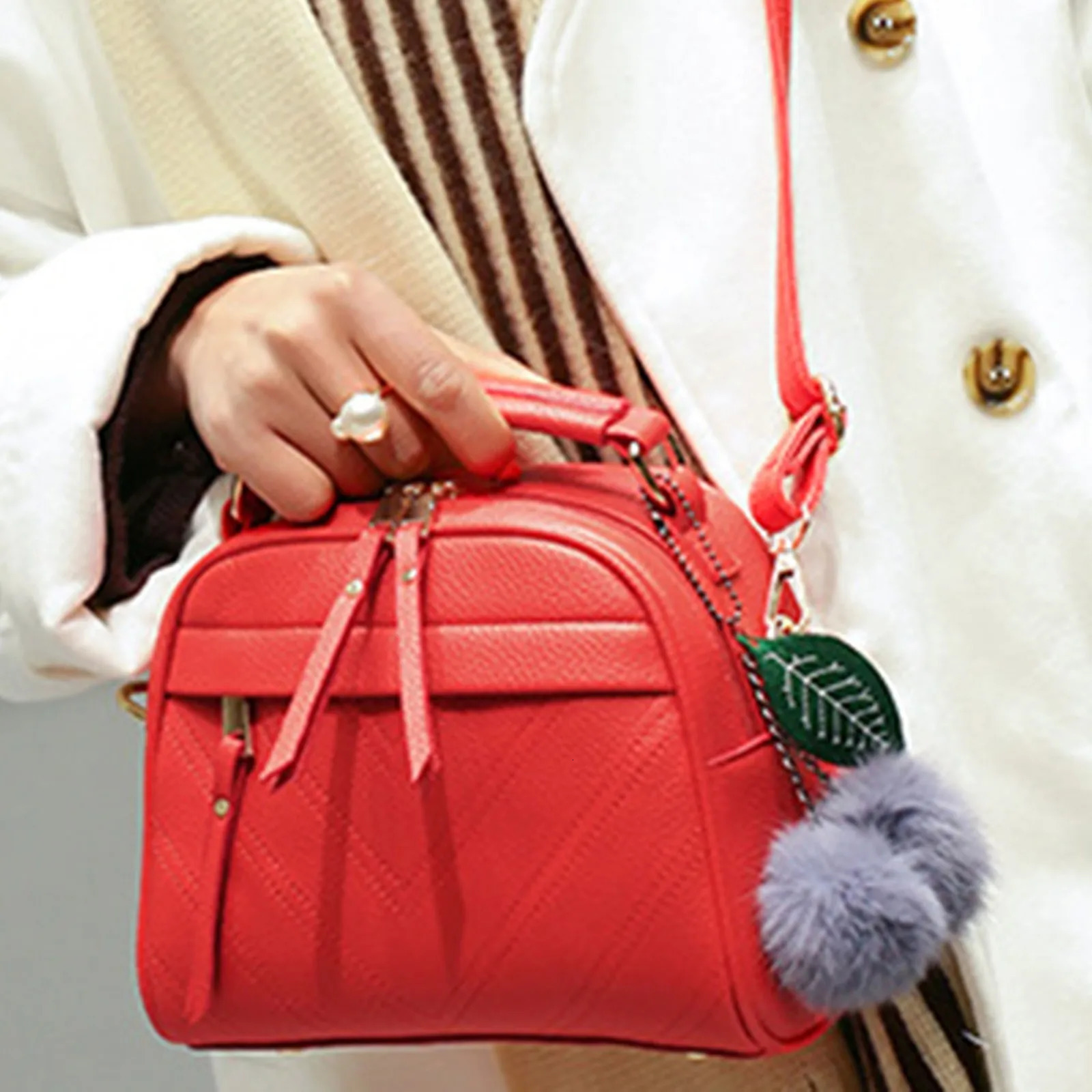 Ship from US One Shoulder Bag For Women Handbag Tote Fashion Purse Leather Pendant Womens Furry 250227FBB