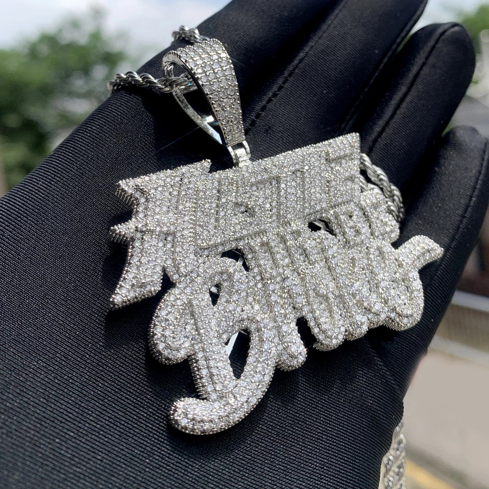 Bling 5A CZ Cubic Zircon Paved Hustle Or Be Broke Letter Pendant Necklace with Rope Chain for Men Boy Iced Out Jewelry 250227