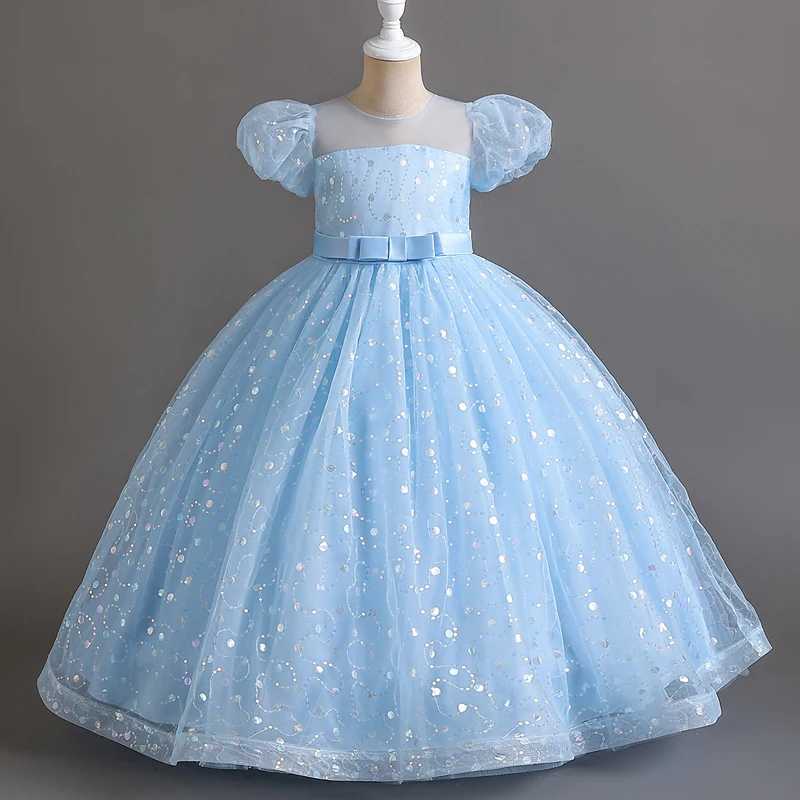 Girl's Dresses Girls court style in French puffle-sleeve dress mesh Shag skirt Sweet Princess flower child performance #r155 Y250227EB9K