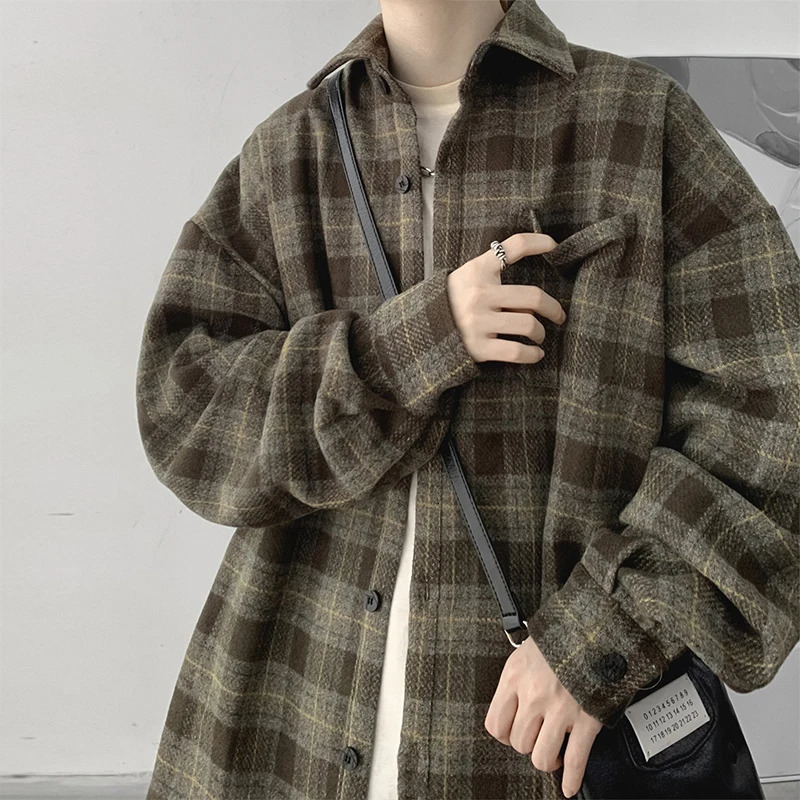 Spring Clothing Mens Casual y Plaid Shirts Japanese Style Vintage Long Sleeve Cardigan Check Tops Fashion Leisure 250226