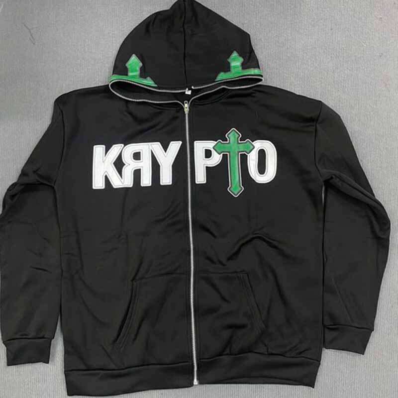 Gothic style fashion hoodie with loose letter zipper sweatshirt jacket