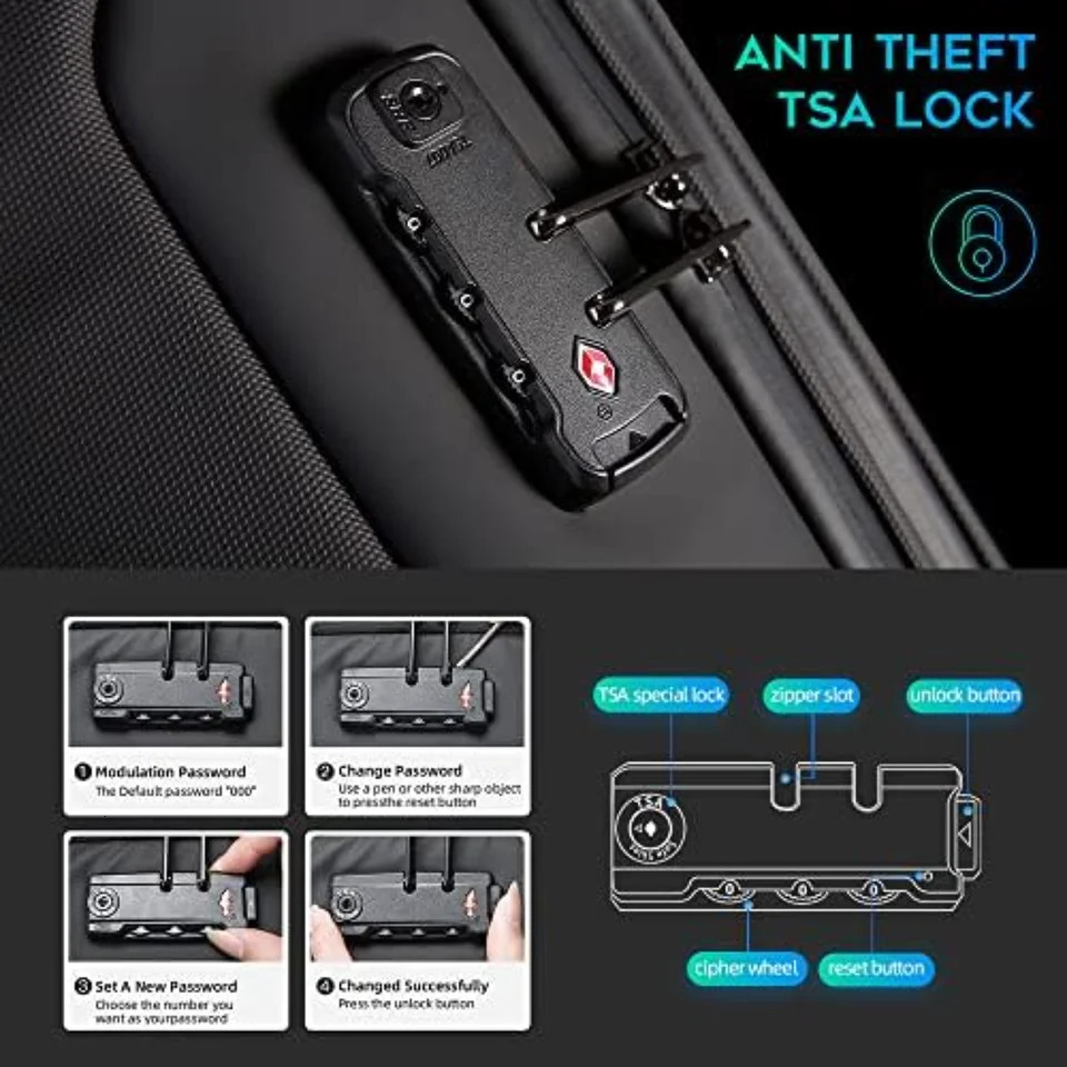 Ship from US BANGE antitheft business travel laptop backpack with USB charging port 250227FBB
