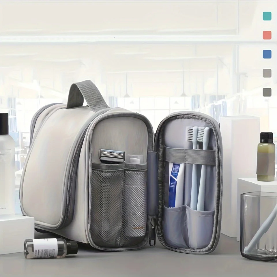 Ship from US 1pc Premium Durable Hanging Toiletry Bag Waterproof PU Leather Foldable WetDry Separated Stylish Travel Cosmetic Organiz 250227FBB