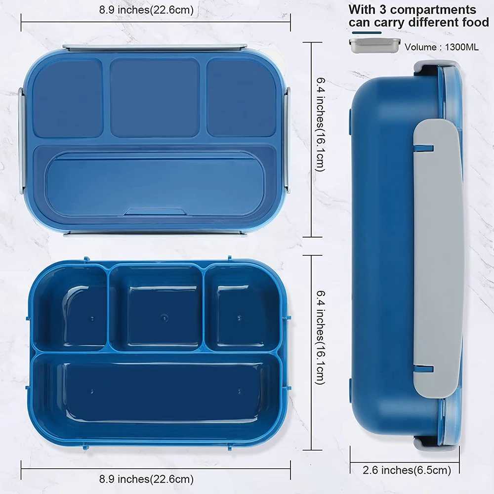 High Quality Lunch Box Kids Bento Box Adult LunchBox Lunch Containers For Adults Kids Toddler 1300ML 4 Compartment Microwave Dishwasher Freez T250227