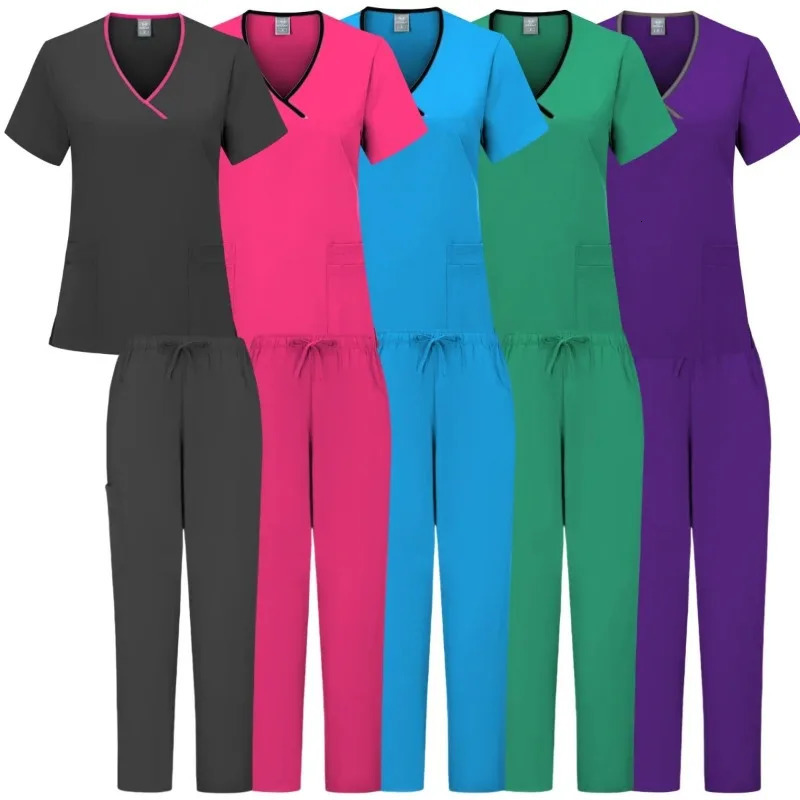 Nurse Beauty Salon Workwear Clinical Scrubs Top Pant Spa Doctor Nursing Tunic Suit Uniforms Woman Scrub Set 250226