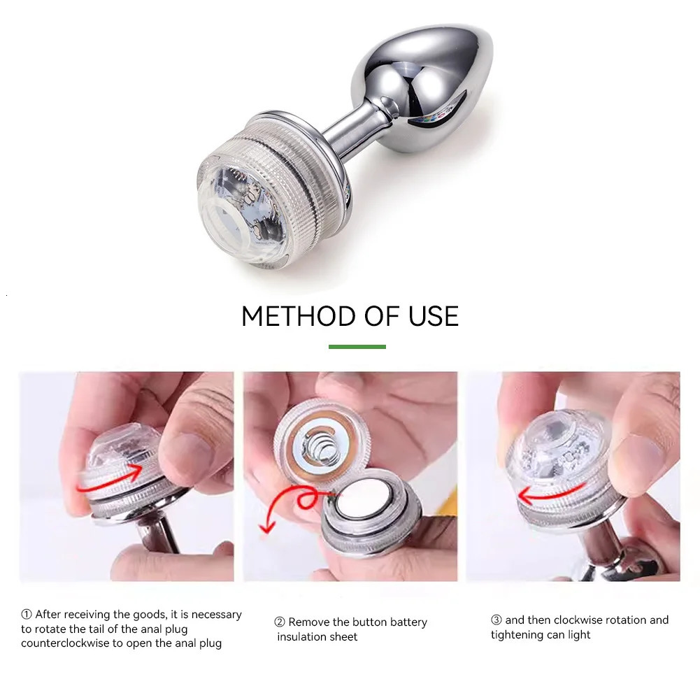 Wireless Remote Control Metal Luminous Anal Plug Prostate Massage Butt Plug with LED Anal Tail Sex Toy Adult Products for Women 250227