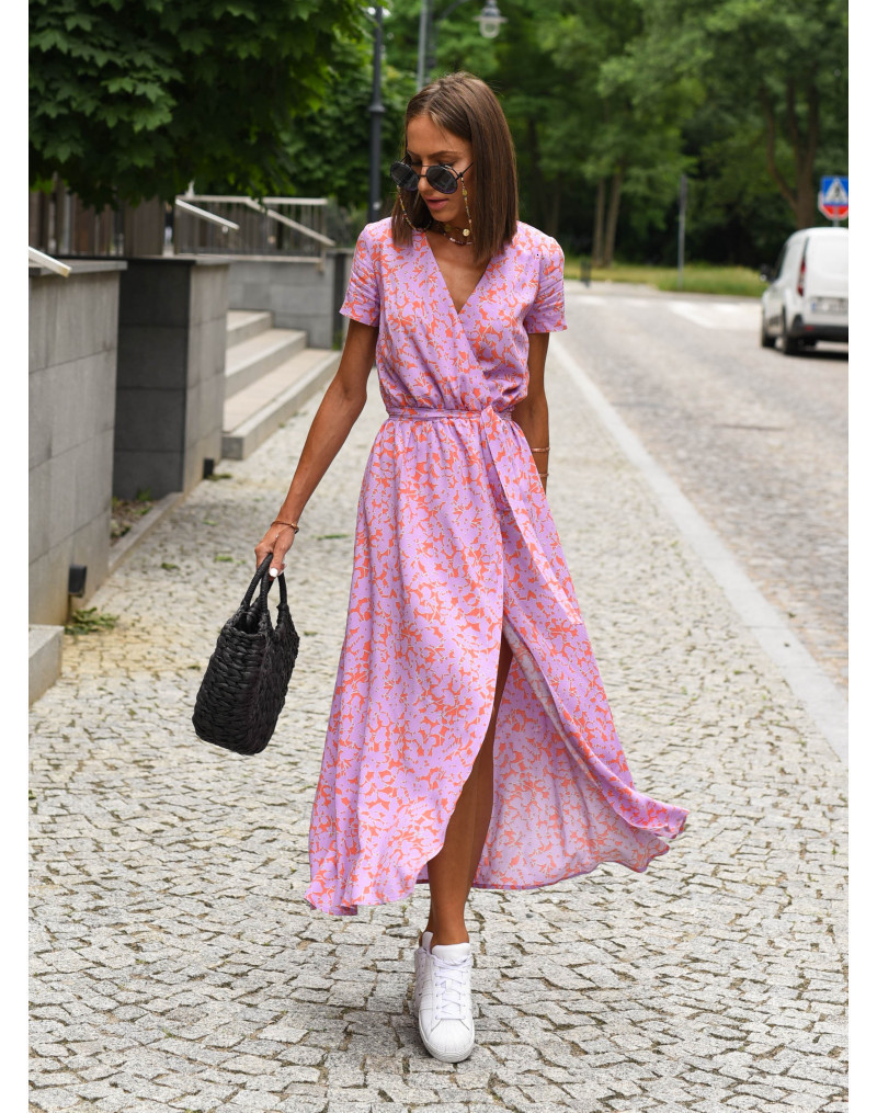 womens summer V-neck printed lace up dress Summer Y2K dress 240822