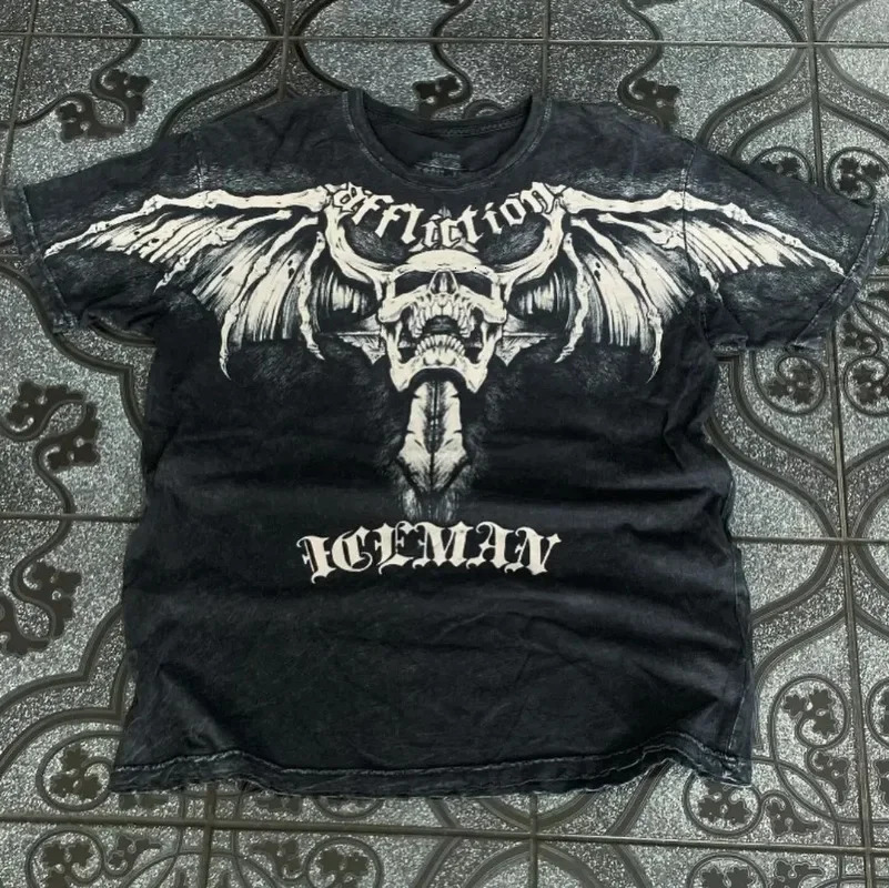 Retro Y2K Tshirt Harajuku Hip Hop Kawaii Oversized Mens and Womens Short Sleeve Gothic Clothing Street 250226