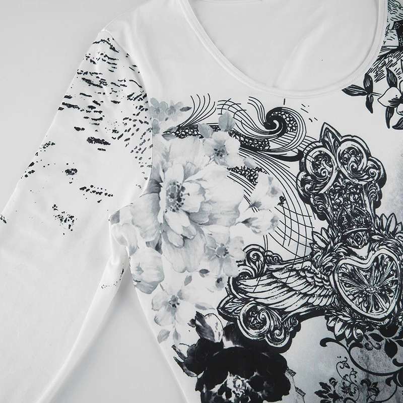 Rhinestone Graphic Print Tshirt Retro Harajuku Fairycore Grunge Slim Fit Pullovers Tees y2k Aesthetic Vintage Gothic Tos Women 250226