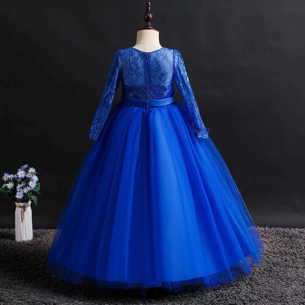 Girl's Dresses Blue European and American best-selling childrens bridesmaid dress lace long sleeved large skirt flower girl princess dress Y25022