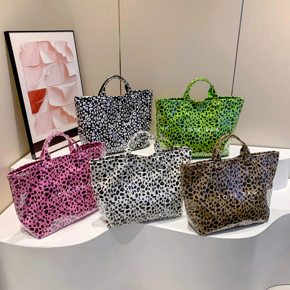 Ship from US Fashion Large Capacity Handbag Leopard Pattern Tote Bag PVC Fashionable Soft Simple Trendy 250227FBB