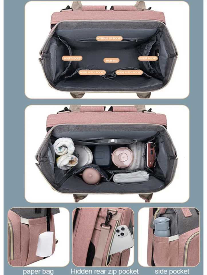 Diaper Bags Folding Mommy Bag Lightweight Portable Folding Crib Bed Large-capacity Baby Backpack Female Mommy Mummy Bag Outting Bag Y25022733O6