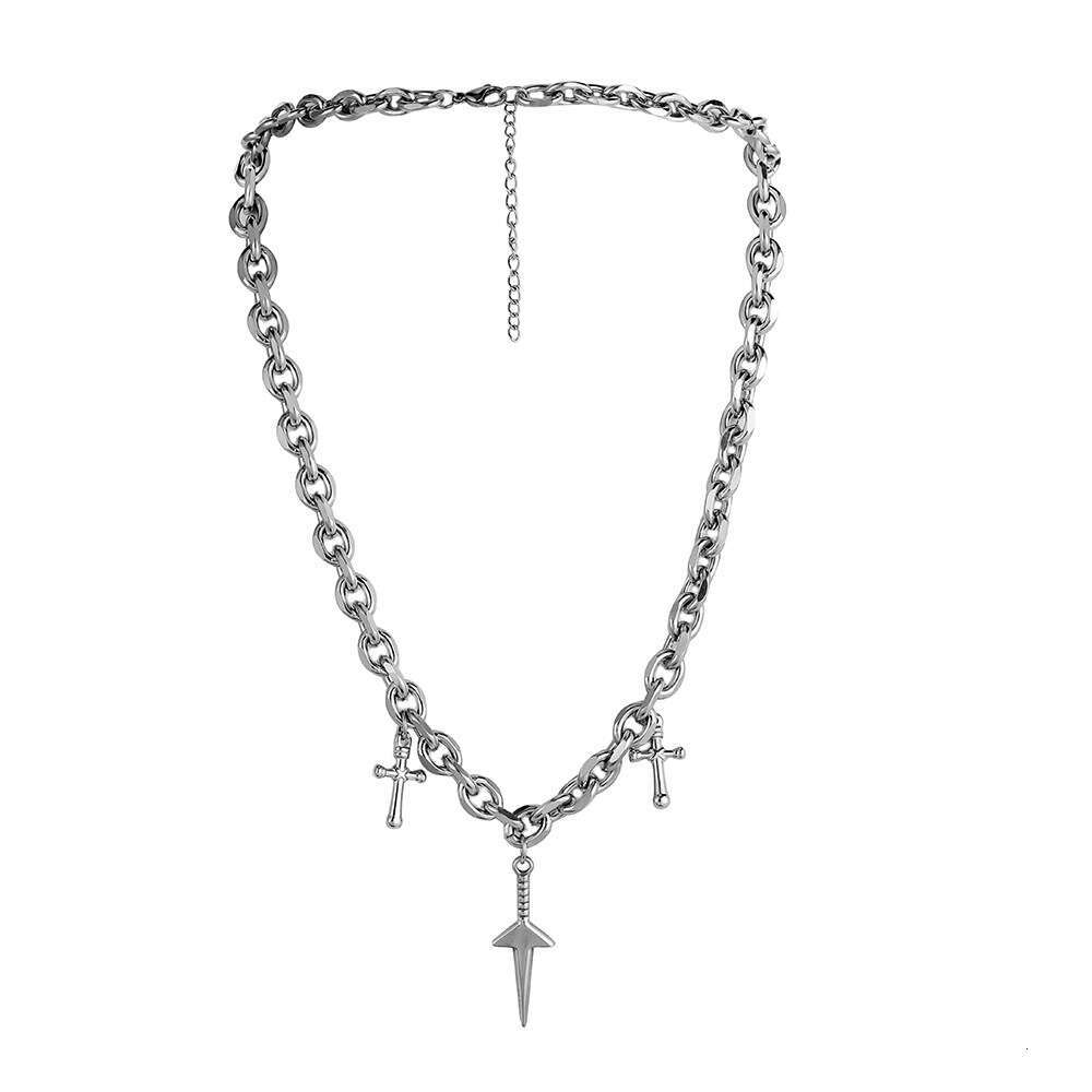 Fashionable men's trendy and personalized new dagger short neck chain pendant cross necklace