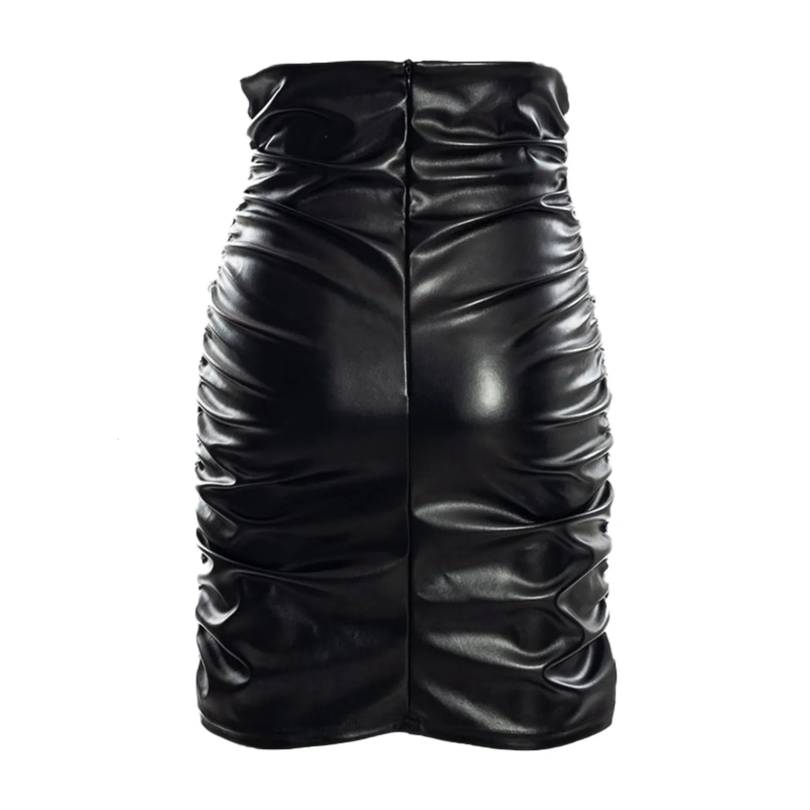 Black Leather Mini Skirts Women Gothic High Waist Slim Fit Lace-Up Pencil Skirt Female Sexy Club Back Zipper Split Bag Hip Skirt 250226