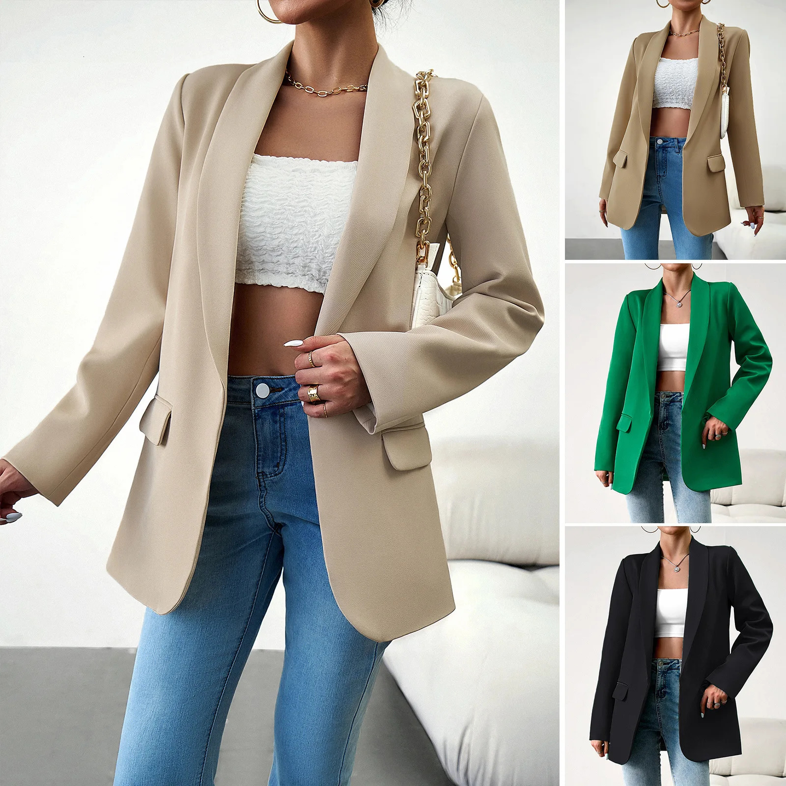 Spring Autumn Womens Suit Jacket Female Solid Color Lapel Coats Ladys Jacket Classic Suit Jacket Womens Clothing 250226