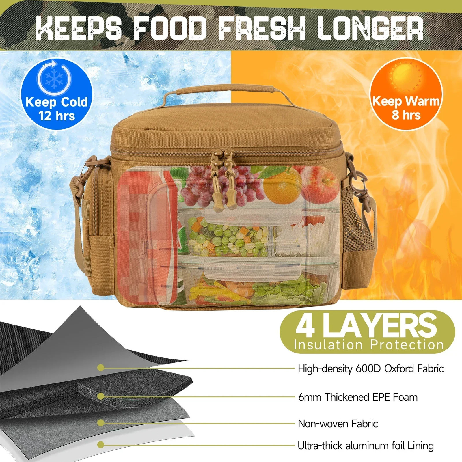 Ship from US Tactical Lunch Box for Heavy Duty Meal food lunch bag kids Camping Picnic cooler box insulated bags 250227FBB