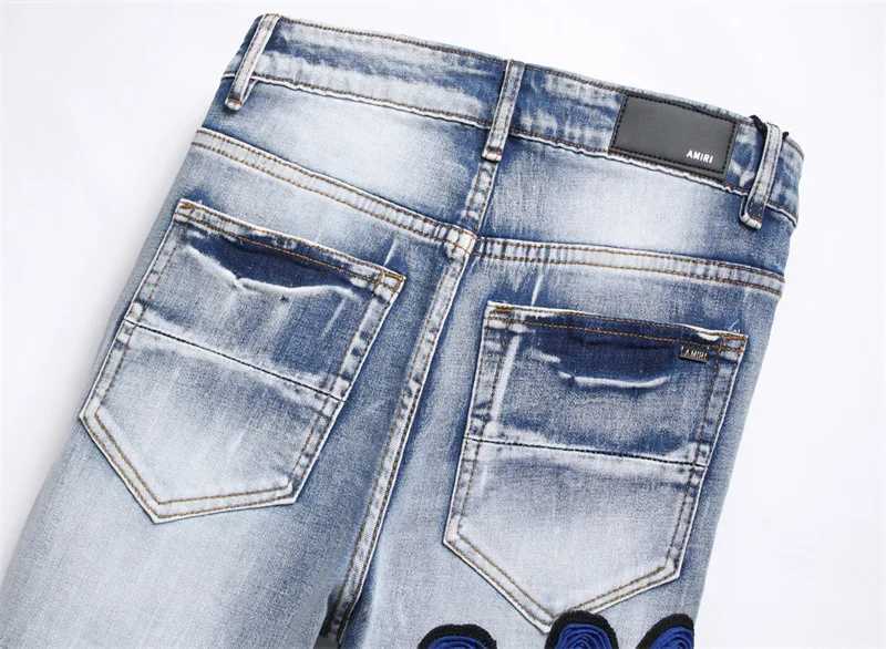 Mens Light Blue Jeans Hole Trend Elastic Slim Feet Fashion Pants Versatile Mens Pants Small Trend Style Tight-fitting X250227