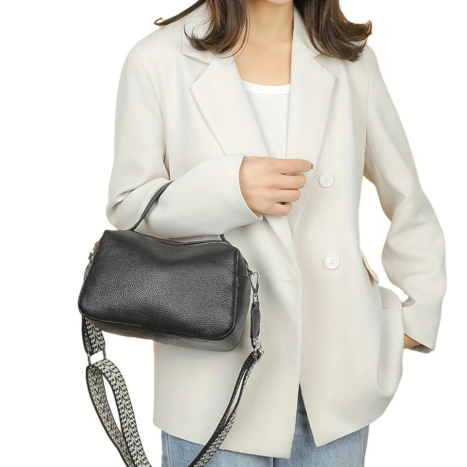 Ship from US y Genuine Leather Crossbody Bag for Women Boston Handbag with Multi Zipper Adjustable Shoulder Straps Commute Gather 250227FBB