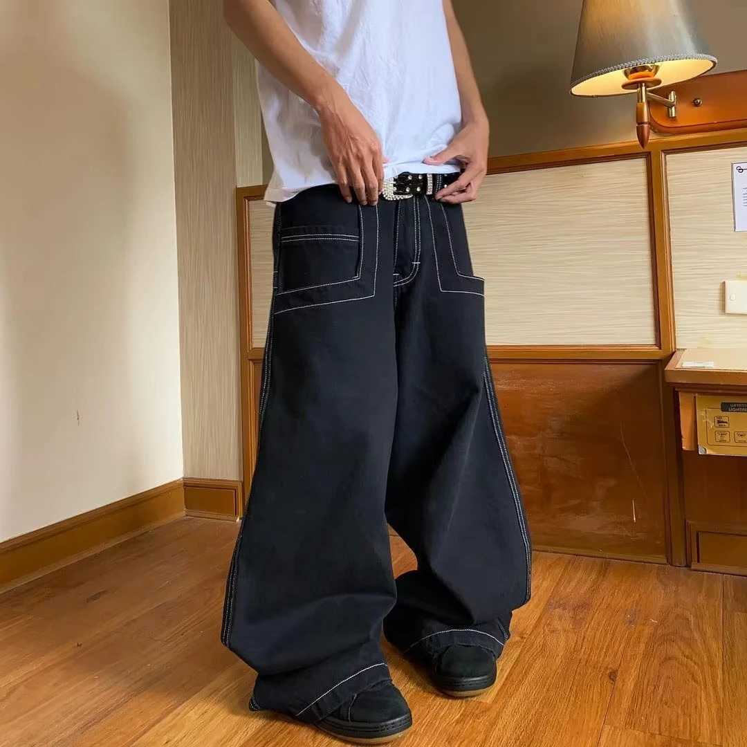 American Y2K fashion trend letter embroidery straight jeans mens street hip-hop retro oversized loose wide leg jeans couple jeans X250227