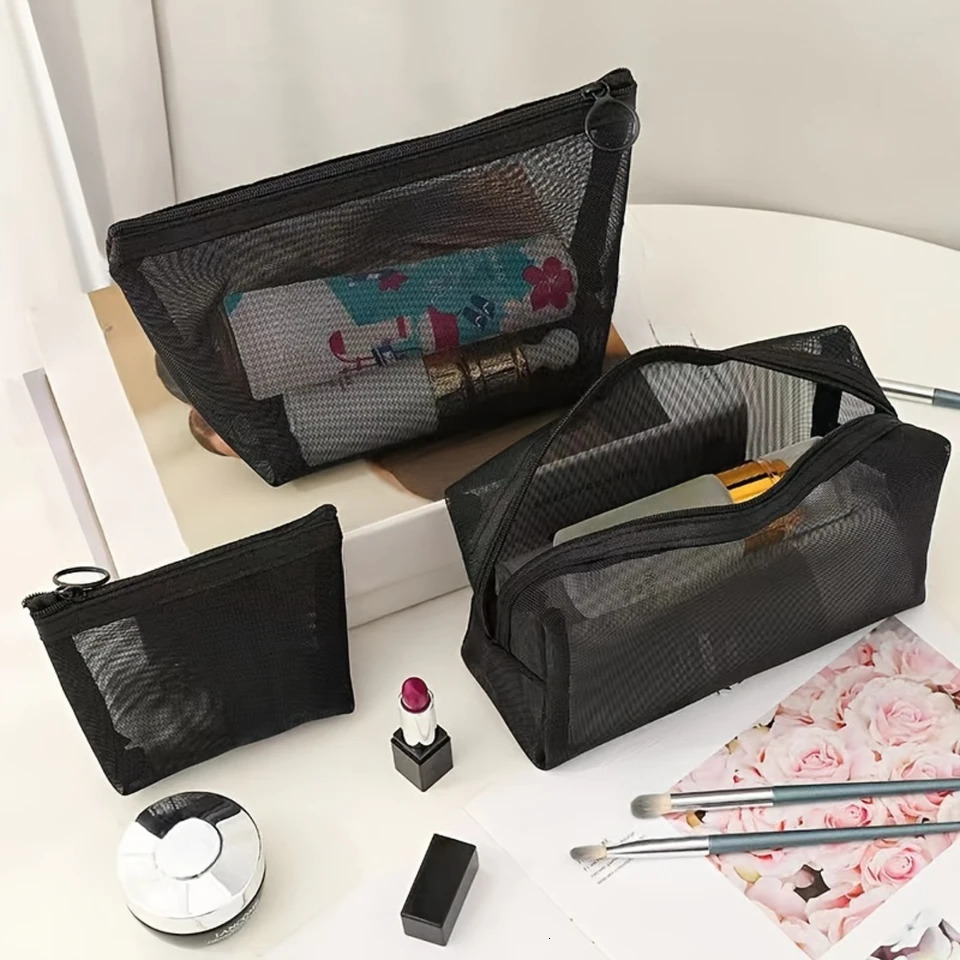 Ship from US 3 pieces highquality nylon mesh makeup bag set Spacious organizer with zipper suitable for both women and mens travel bags 250227FBB