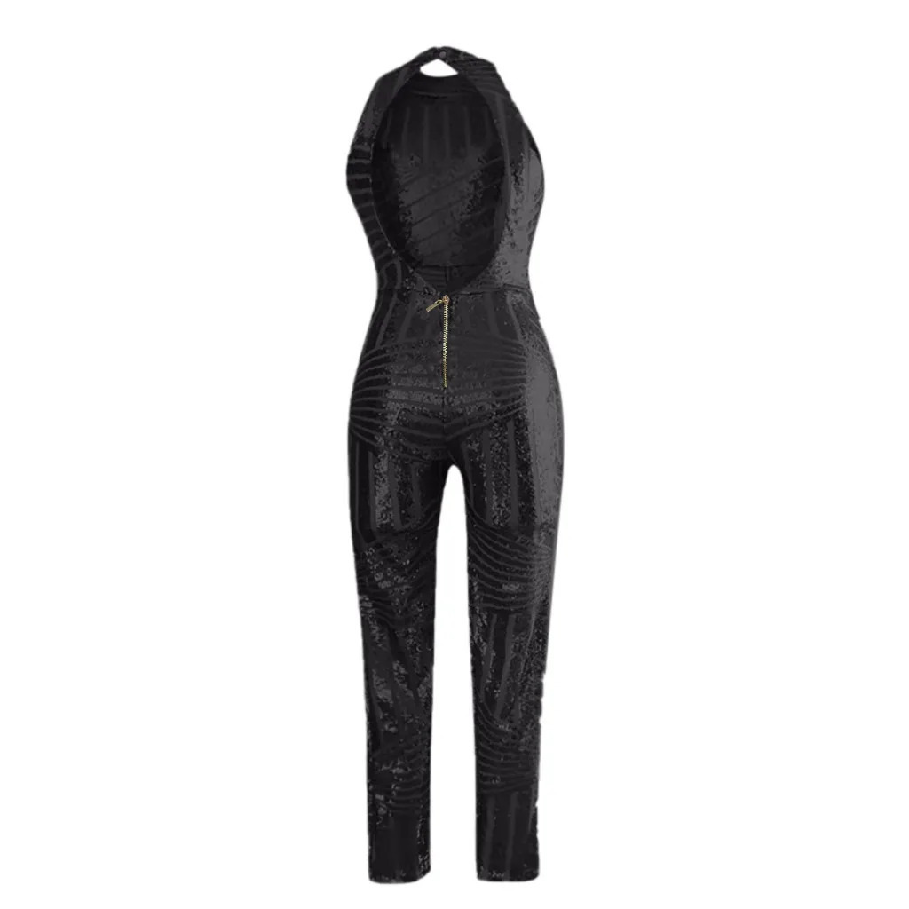 Sequin Off Shoulder Women Jumpsuit Oneck Sleeveless Casual Jumpsuits Rompers Sexy Clubwear Party Playsuits Combination Femme 250227