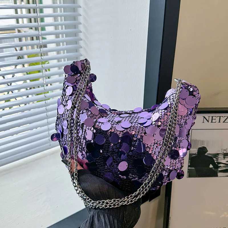 New Arrival Trendy New Sequin Dumpling Bags Classic Fashion Big Capacity Tote Handbags For Women Silver Color Chain Shoulder Bag Summer T250227