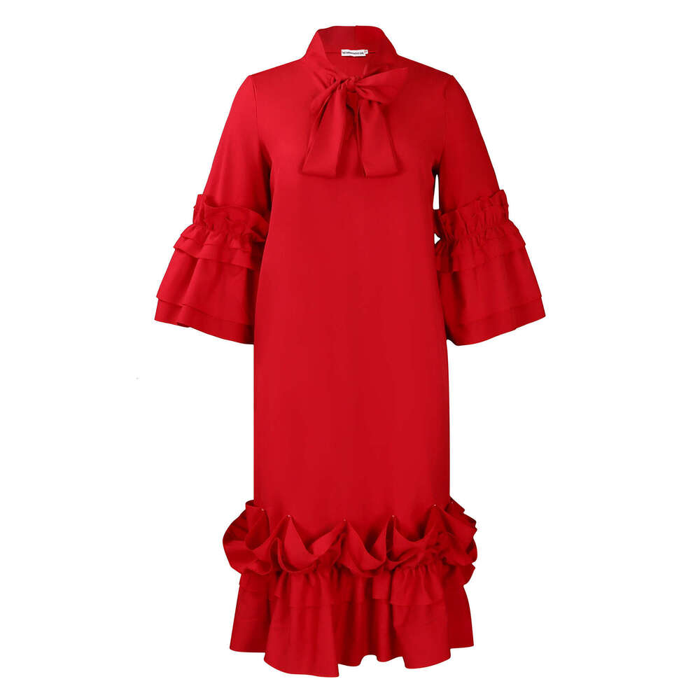 D4882025 Spring/Summer Fashionable Casual Ruffle Horn Sleeve Large Size Dress 2025 Versatile Style New Trendy Clothing Ins