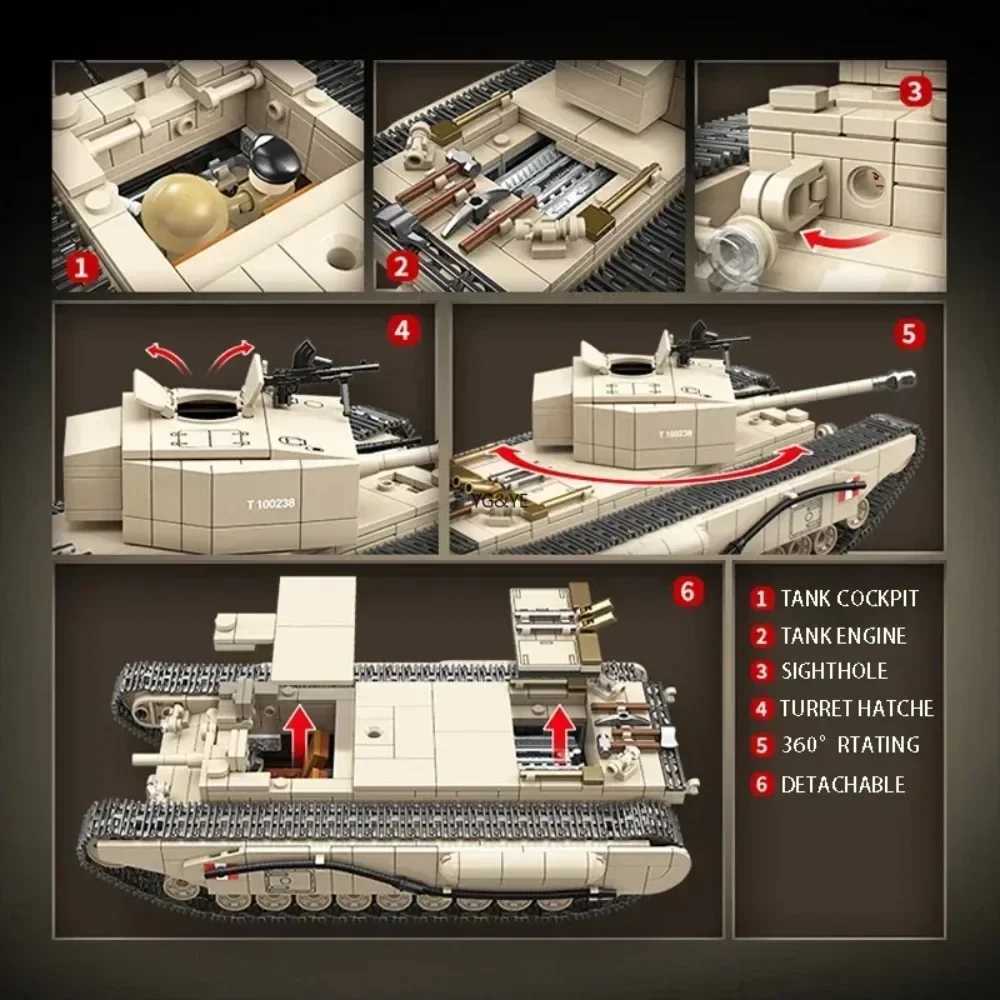 WWII Tank Building Blocks B Tiger 131 Churchill Tank I Scene Of Military Weapon Model Assembly Desk Decoration Toy Gifts Y250227