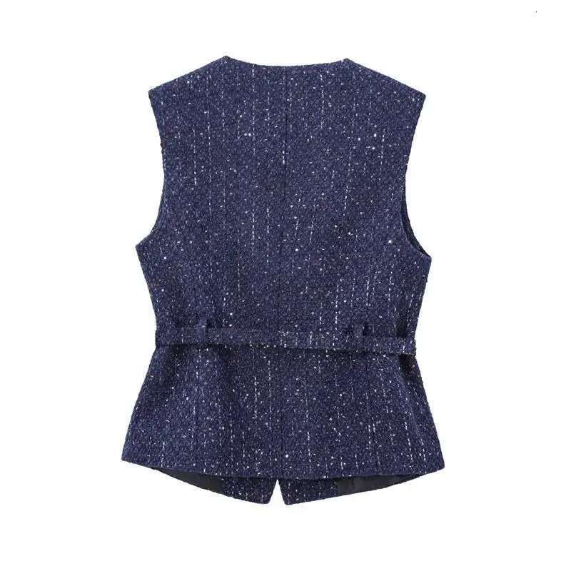 Trautumn Jackets Women's 2024 New Jacket Fashion Slim Belt O-Neck Street Joker Youth Coat Vest