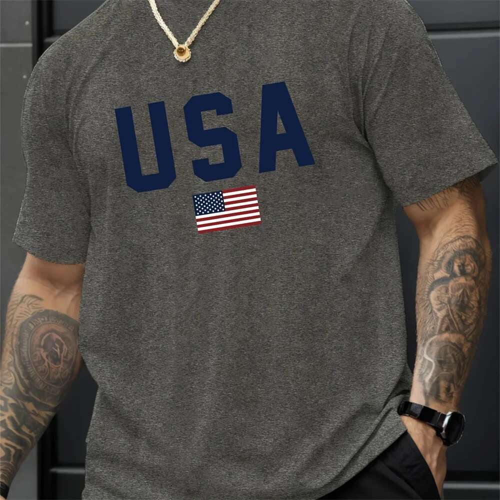 Men's Summer Round Neck Letter Pattern Designer Short Sleeve T-shirt Comfortable And Breathable Polyester Fabric Slight Elasticity Regular Fit Ca