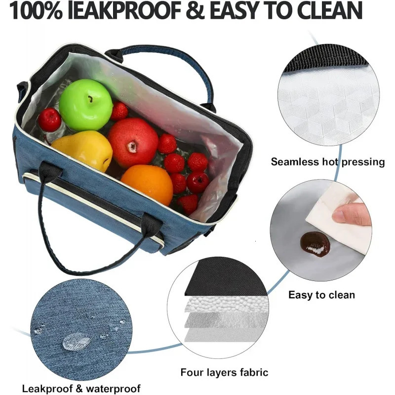 Ship from US Large insulated lunch bag with pockets leak proof and insulation 250227FBB