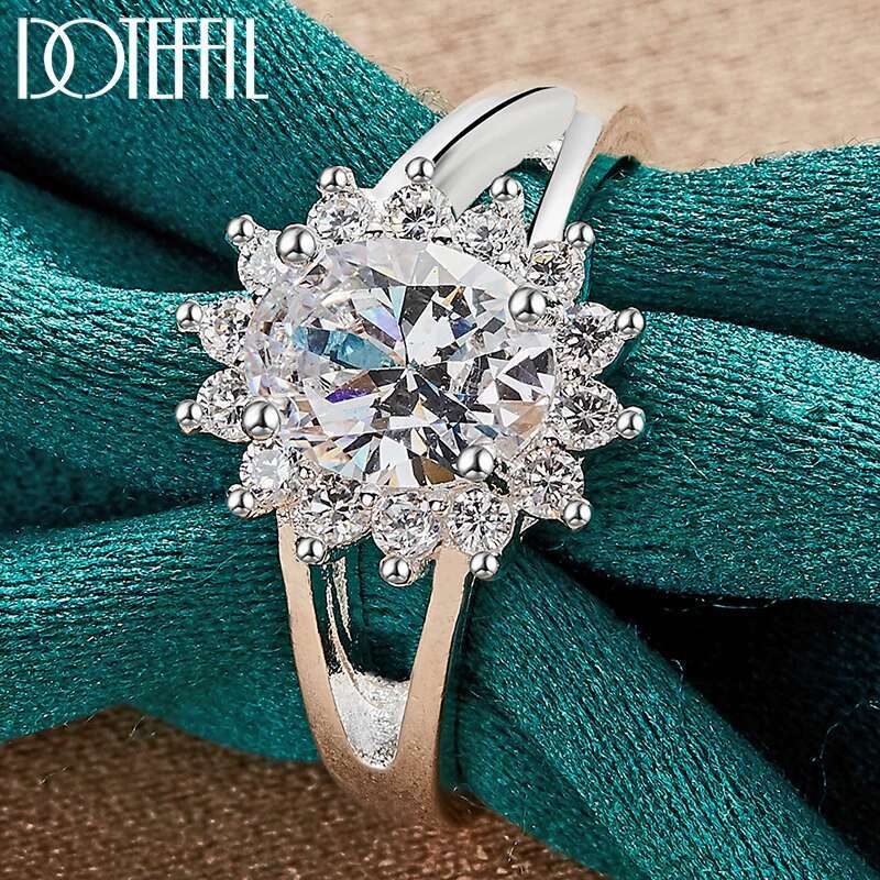 DOTEFFIL Sterg Sier Crystal AAA Zircon Sun Ring For Women Fashion Wedding Engagement Party Gift Charm Jewelry