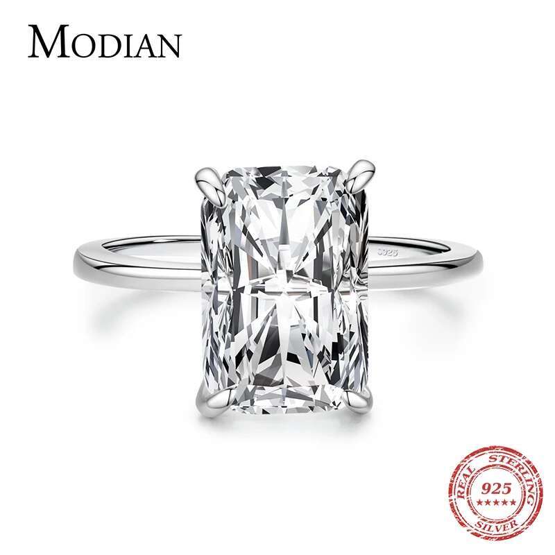 Modian Classic Rectangular Cutting Clear CZ Ring Solid Sterg Sier Finger Rings For Women Wedding Fine Jewelry