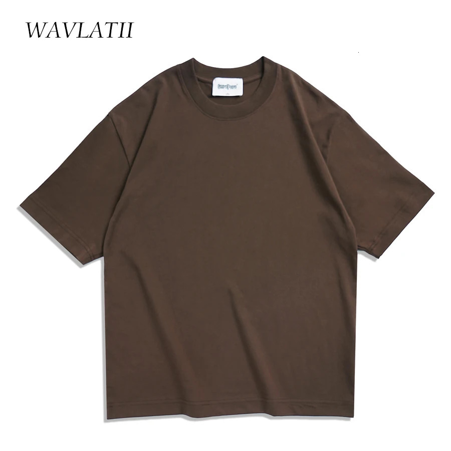WAVLATII Oversized Summer T shirts for Women Men Brown Casual Female Korean Streetwear Tees Unisex Basic Solid Young Cool Tops 250222