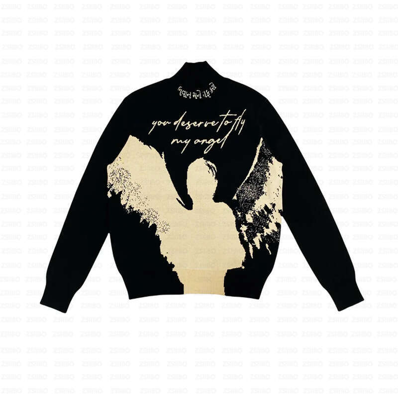 Fall/Winter Harajuku New Casual and Comfortable Cartoon Jacquard Sweater Women's Long Sleeve High Collar Top